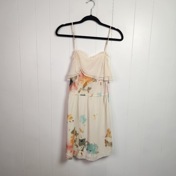 Aritzia Wilfred 100% Silk Emmanuelle Watercolor Mini Dress Cream Size Medium - Picture 2 of 7